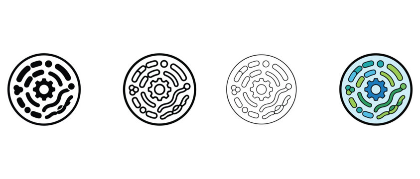 circular microbiology bacterial cell illustrations with gear inside on white background