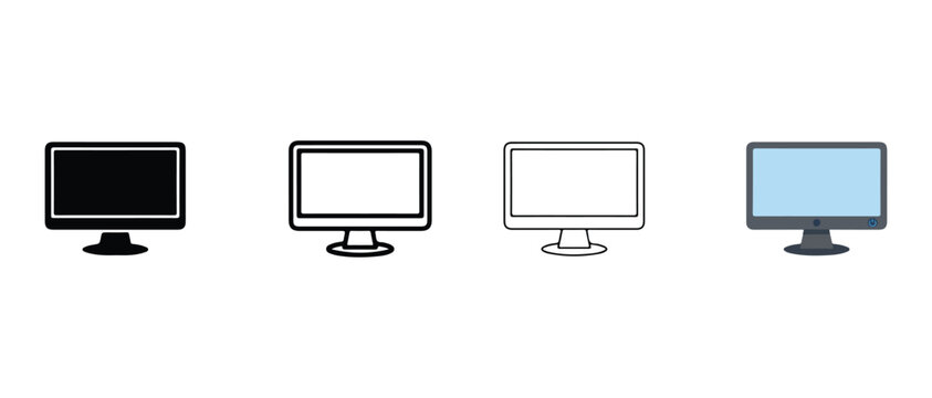 Four computer monitors with different screen colors and outlines on a white background