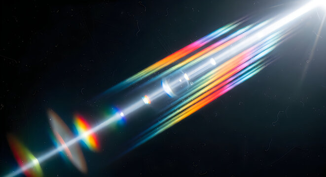 Abstract light streaks and lens flares against a dark cosmic background creating a dynamic and energetic visual effect