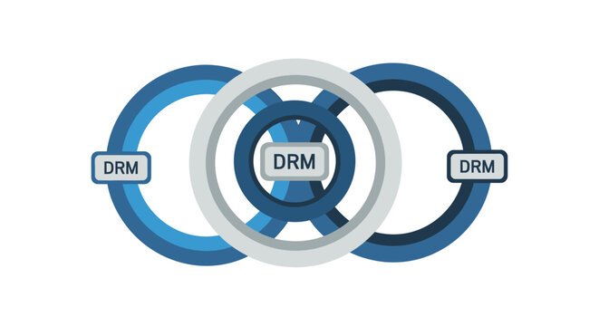 Digital Rights Management (DRM) Concept Graphic Illustration Representing Copyright Protection, Data Security, and Intellectual Property Control