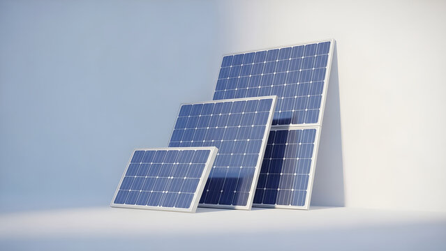 Professional Solar Photovoltaic Panels Set Arranged Against a Bright Minimalist Background Representing Sustainable Clean Energy Generation Systems