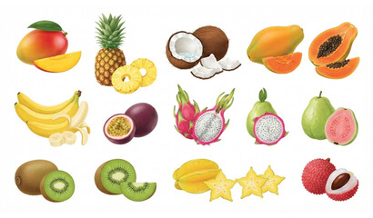 Fresh tropical fruit collection vector illustration isolated on white background © MD ASHIK MIA