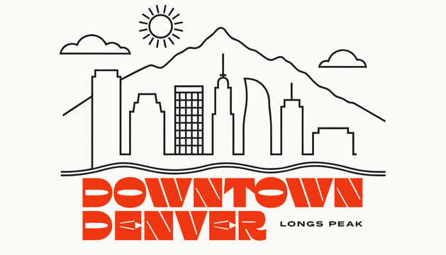 Downtown Denver, Colorado cityscape, skyline, illustration, vector graphic