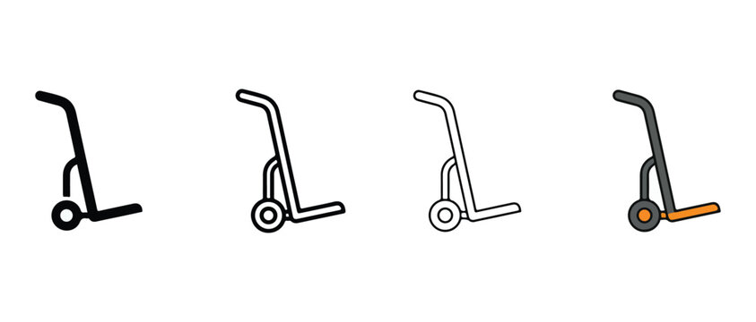 hand truck icons for lifting heavy objects  various illustrations of dolly equipment  transportation tools  moving and carrying heavy loads