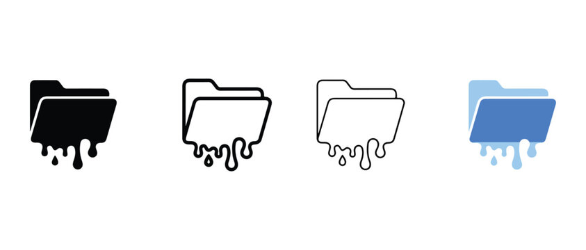 folder icons in black white and blue with melting effect isolated on white background  file system corruption concept