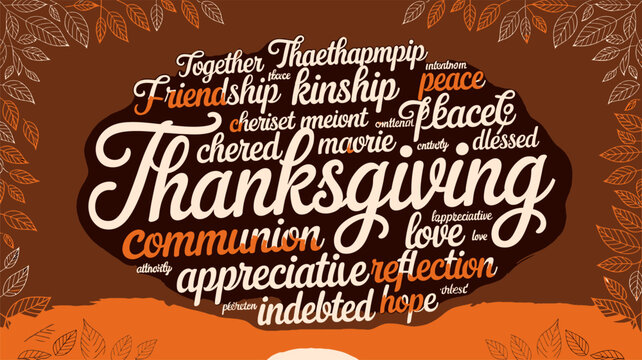 Thanksgiving Thanksgiving word cloud concept with gratitude themed words and autumn leaf border for reflection and holiday spiritual celebration