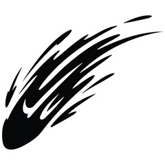 Black comet with a splash effect tail, vector silhouette illustration isolated on a white background. © MDJABIRULISLAM