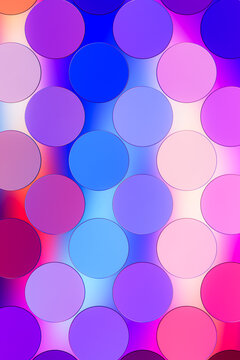 3D pastel glass circle pattern layers blue, pink, and lilac.