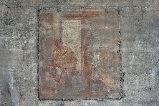 Ancient Fresco in Pompeii Ruins Depicting Odysseus and Penelope in The Odyssey