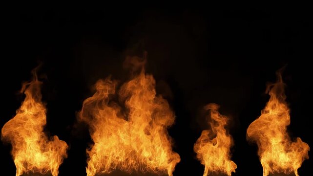 Dynamic fire elements igniting and flickering against a dark backdrop with subtle motion