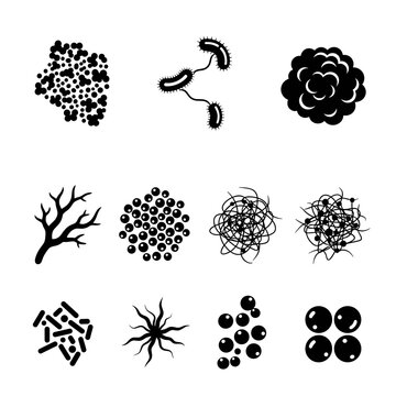 Microorganism Silhouettes and Bacteria Icons Collection