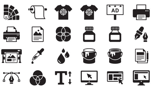 Printing and Graphic Design Icon Set - Vector Industry Glyphs