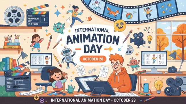International Animation Day, cartoon animation studio, creative workspace, film production