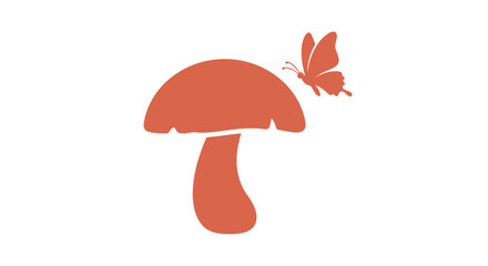 Mushroom And Butterfly Silhouette Against A White Background © RaufinIslam