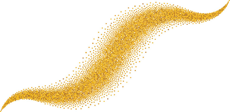 Golden glitter dust wave flowing in a stylized s-curve against white background vector illustration