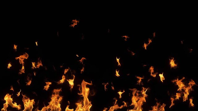 Fiery embers and flames dancing in dynamic motion against a dark backdrop