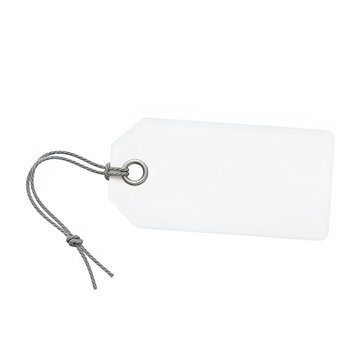 Blank white paper gift tag with string isolated on transparent background, illustration