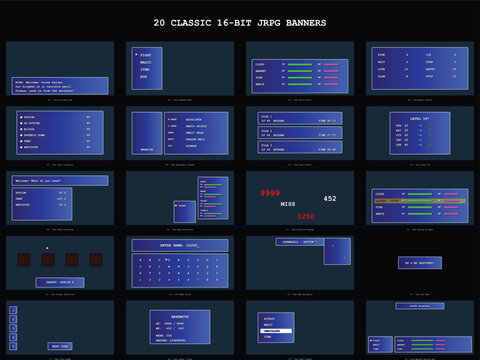 20 Classic 16-Bit JRPG Banners for Retro Gaming Interface Design and Development Assets