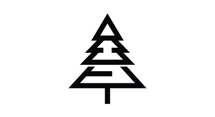 Fototapeta premium Minimalist black pine tree icon composed of geometric shapes on a white background for outdoor branding or nature conservation logos.