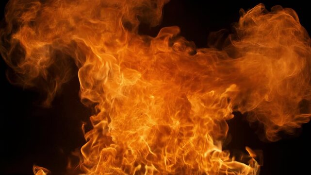 Fiery flames erupting with intense heat against a dark background showcasing dynamic motion