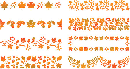 Autumn Leaves Acorns Berries Decorative Borders and Dividers Vector Illustration © khairul