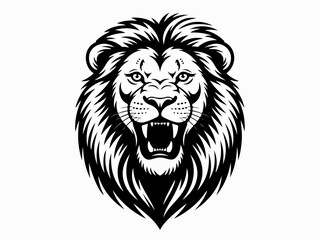 Fierce lion head emblem roaring with mane powerful symbol for sports teams or heraldry isolated on white background © Saqib1022