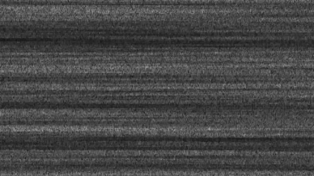 Radar error signal also jittery sound or glitch noise in the background of the TV. Detuned analog television. Weak TV signal - static noise on the TV, black and white error glitch signal animation.