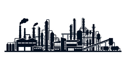 Fototapeta premium Industrial Factory Silhouette - Petrochemical Plant with Smoke Stacks