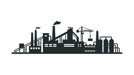 Obraz premium Industrial Factory Silhouette with Crane and Smoke, Manufacturing Plant