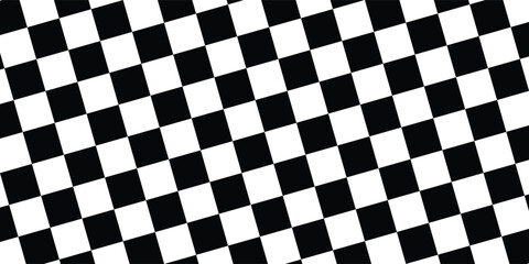 Fototapeta premium Ribbon with race flag or checkerboard pattern in diagonal arrangement. Chess game or rally sport car competition background. Slanted black and white checkered texture