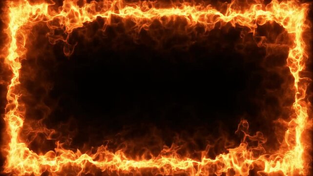 Fiery rectangular frames with glowing embers moving in a dark atmospheric setting for digital design elements