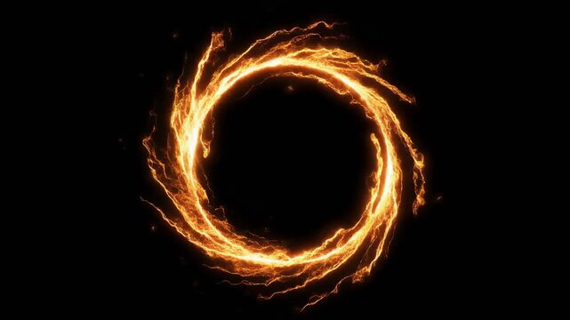 Fiery Ring of Sparks Rotating with Cinematic Motion Against Black Background for VFX