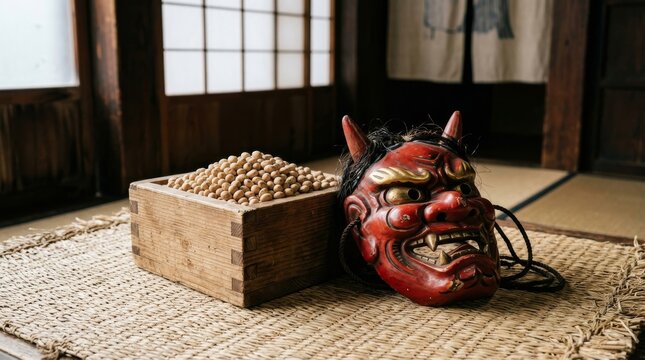 Japanese New Year Oni Mask and Soybeans