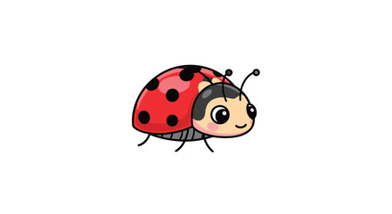 Fototapeta premium Adorable cartoon ladybug character with large expressive eyes and black spots on red wings isolated on white for kids content.