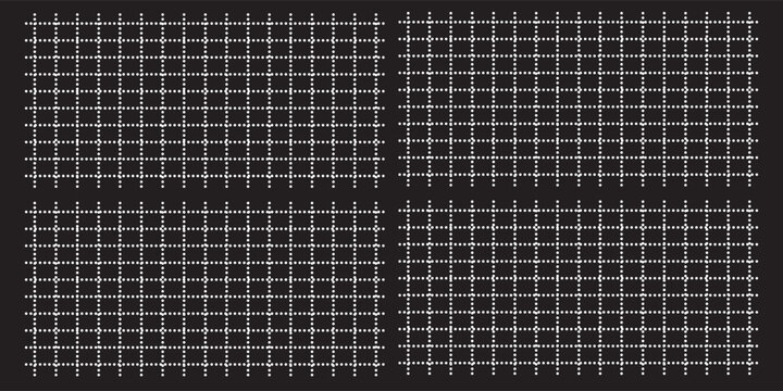Abstract white dotted grid pattern tilted on black background, geometric monochrome background texture with small dots forming diagonal squares