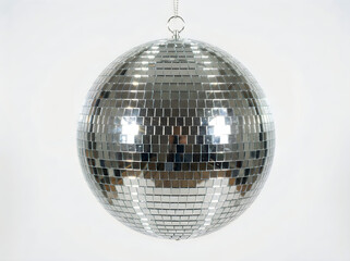 Obraz premium Shiny disco ball hanging isolated on white background