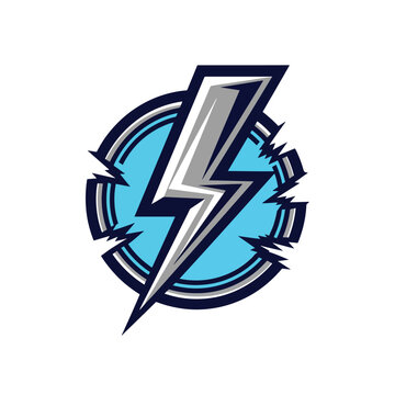 Dynamic lightning bolt icon inside a circular emblem for esports logo design.