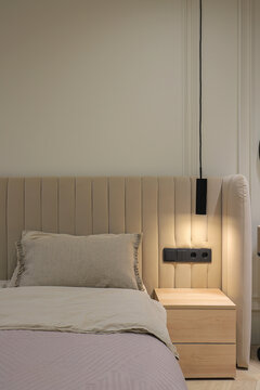 Bedroom interior with bed and nightstand