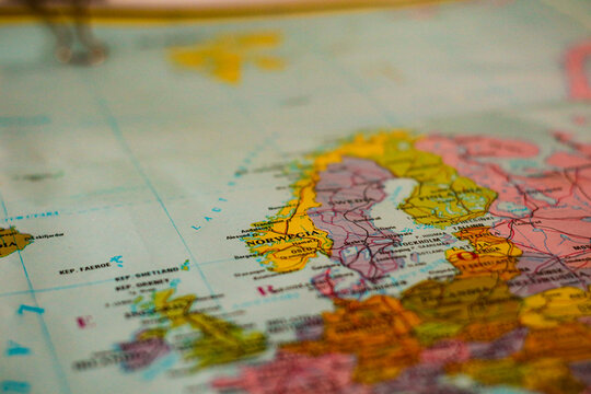 Map of Scandinavia showing Norway, Sweden, and Finland, close up geographic or political map illustration.