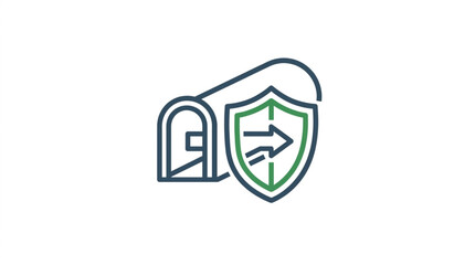 Obraz premium Modern Security Shield Protecting Digital Door Icon.