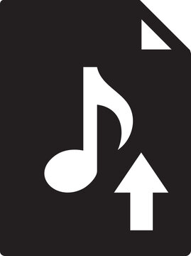 Music file upload icon simple vector symbol for audio data transfer and digital media storage isolated on black background