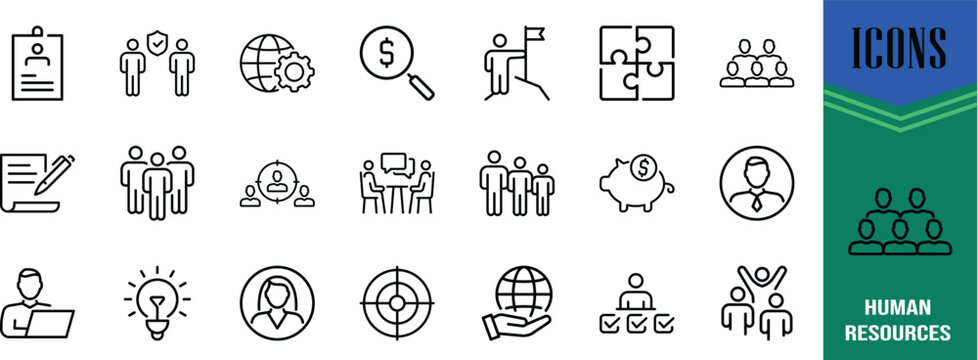 Business human resources vector icons. people icon set, lightbulb icon set, target icon set