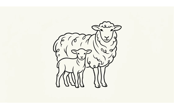 Mother Sheep and Baby Lamb Standing.