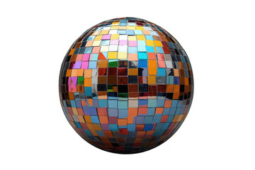 Obraz premium Disco ball reflecting diverse colors from its mirrored facets, symbolizing celebration, nightlife, and retro party vibes