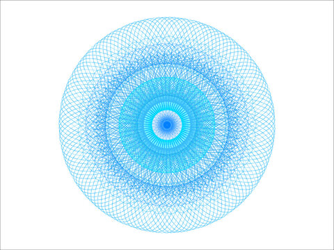 Abstract Geometric Pattern, blue circular guilloche design for security certificates and creative background elements.