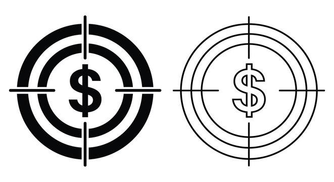 Target Icon With Dollar Sign Black And White Line Art Illustration
