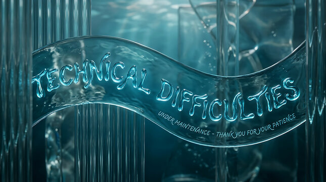 Technical difficulties sign with dark green digital background and neon style letters