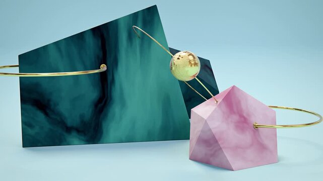 Interior Green and Pink Marble and Malachite Stones With Golden Detail