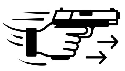 Fast handgun shooting concept icon with motion lines and speed arrows shooting illustration minimalist © Roushon