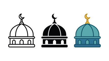 Obraz premium Set of mosque dome icons with crescent moon in outline solid and colorful styles Vector